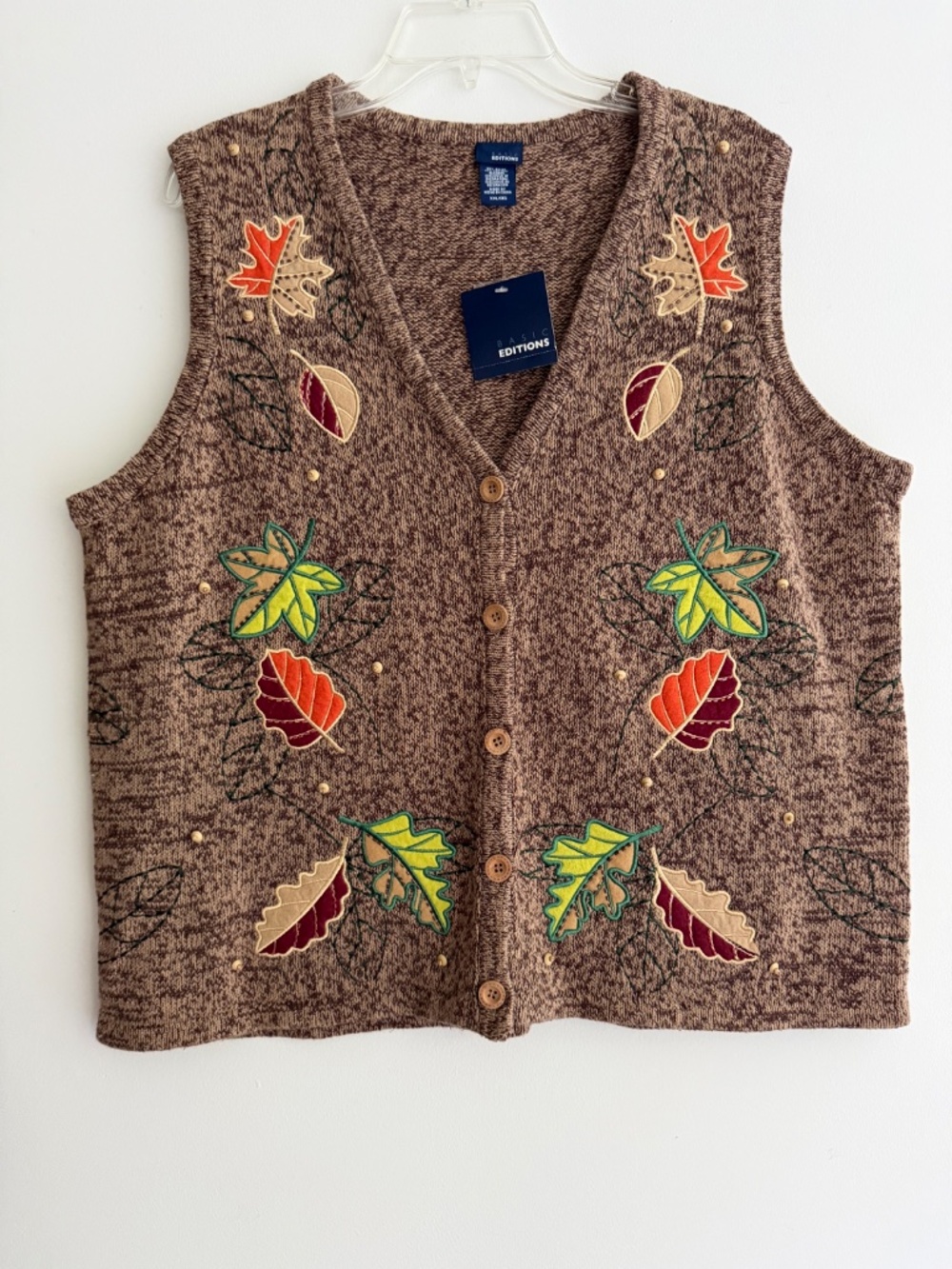 Vintage Basic Editions Fall Leaf Cardigan Sweater Vest Size XXL NWT